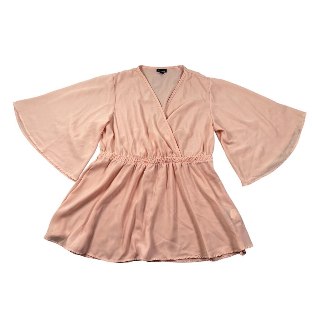 Torrid Top Womens 0 / 12 Pink Crepe Babydoll Butterfly Sleeves Feminine Romantic